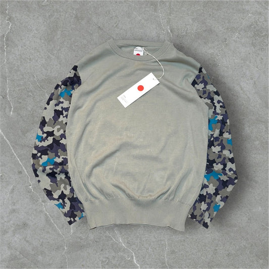 marka Gray Blue Camo Sleeve High Gauge Knit Sweater Size 2