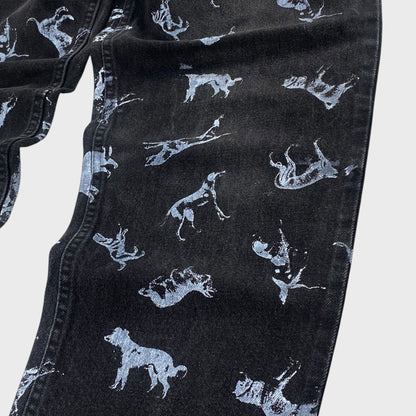 REMAKE Animal Paint Art Black Denim Pants Size 32