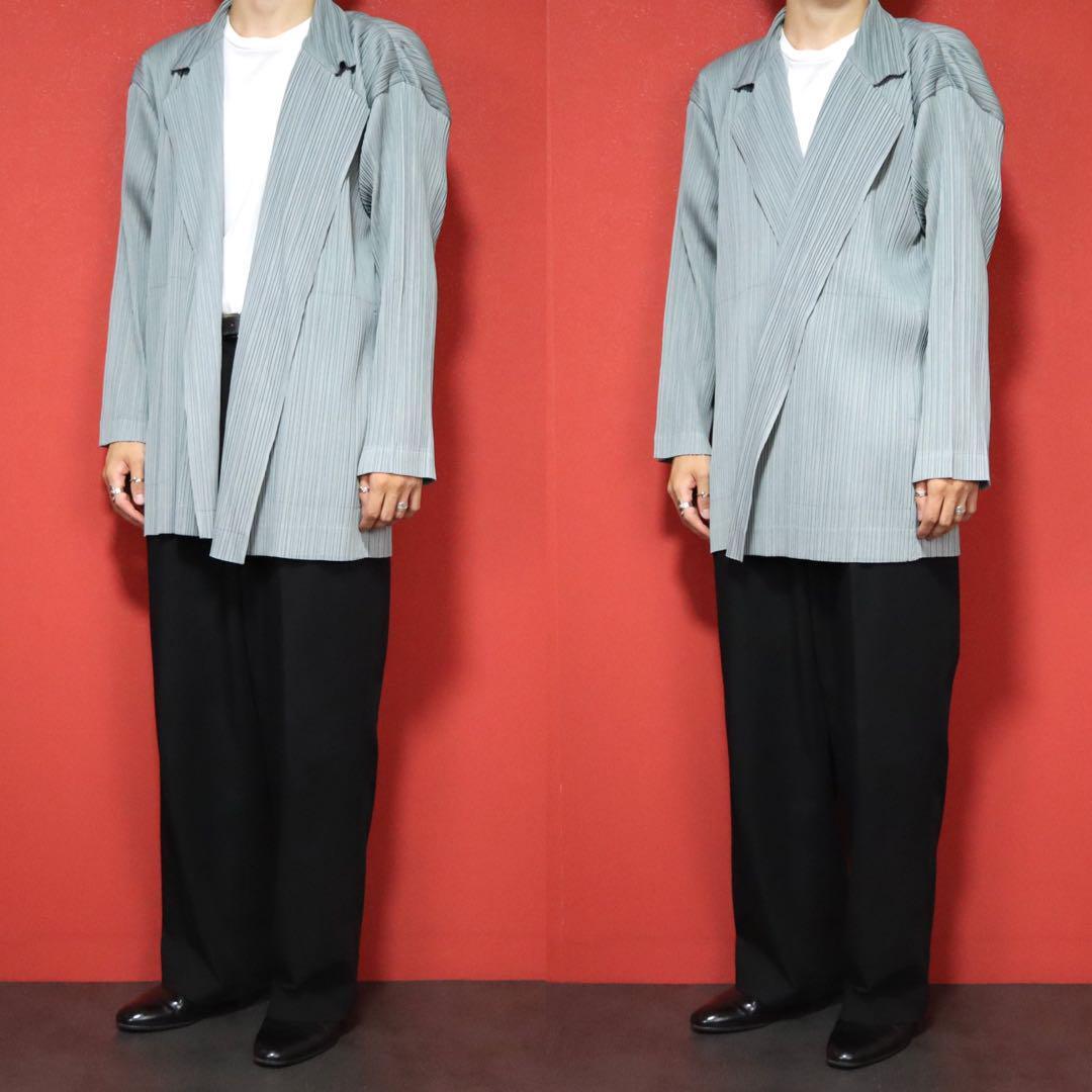 Issey Miyake Pleated Buttonless Long Coat Gray Size M