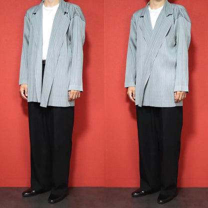 Issey Miyake Pleated Buttonless Long Coat Gray Size M