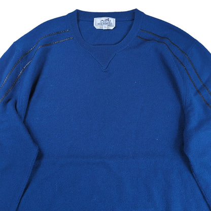 HERMES Leather Piping Crew Neck Sweater Blue Size XXL