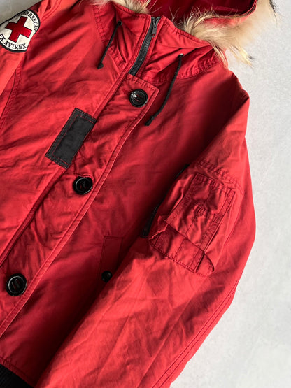 Avirex Red Gimmick Fur Jacket Size M
