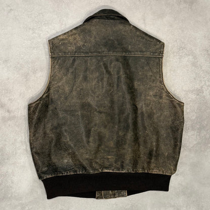 Golden Bear 80s 90s Vintage Leather Vest Brown Size XL