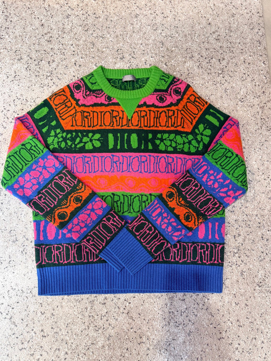DIOR x STUSSY Multicolor Wool Jacquard Sweater Size M