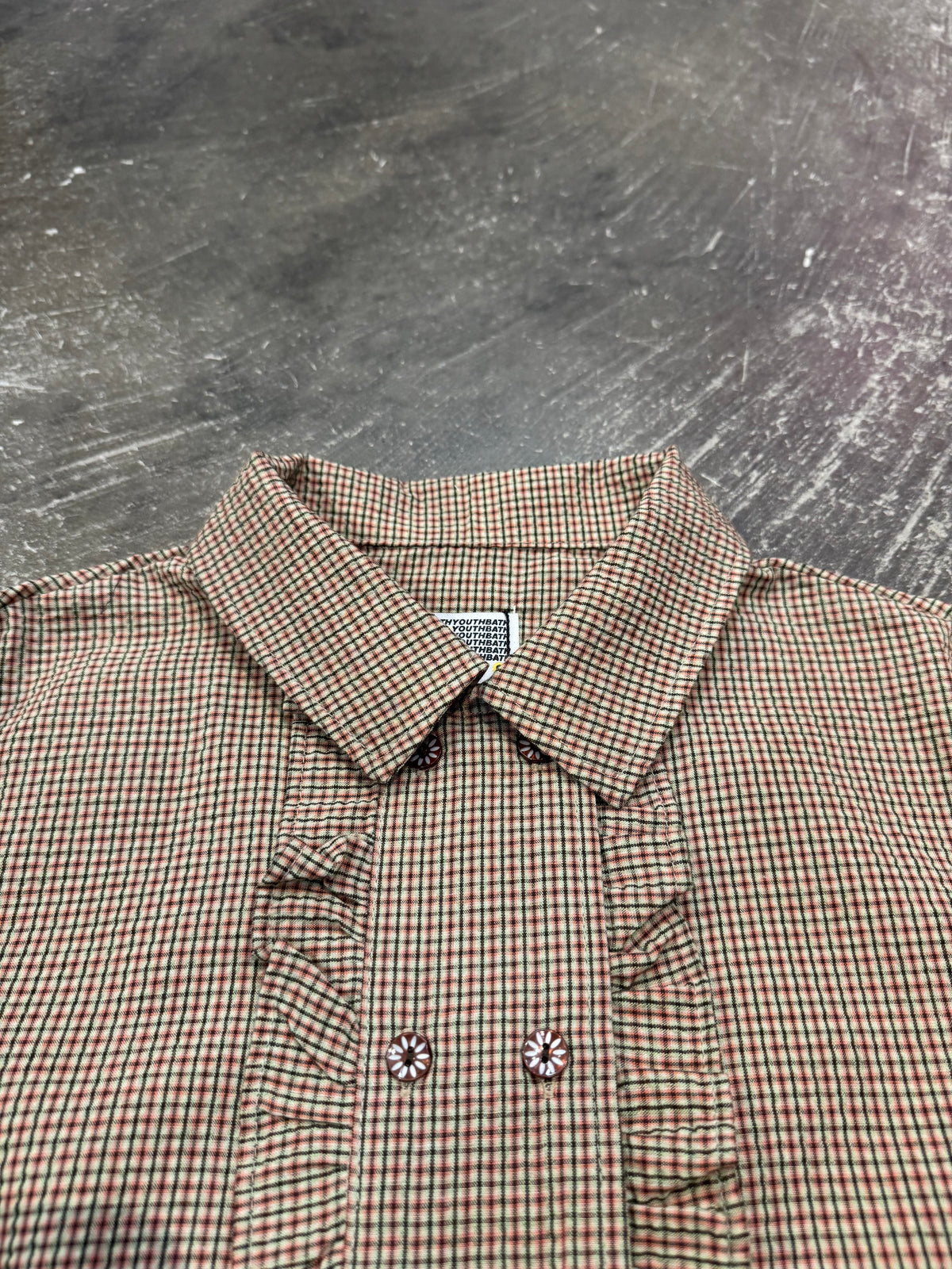 YOUTH BATH Double Button Frill Check Shirt Size S
