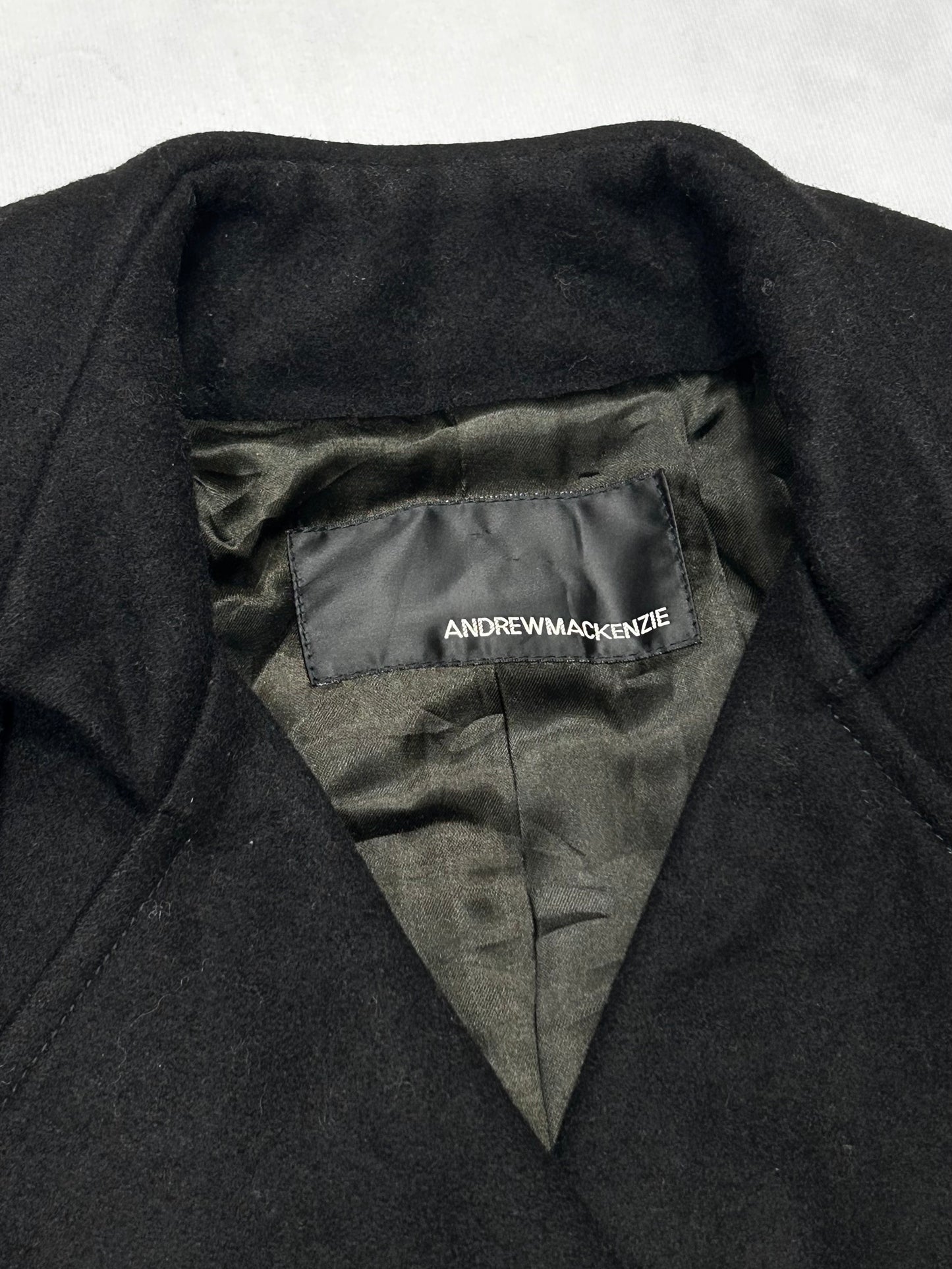 Andrew Mackenzie Black Design Wool Trench Coat Size 38