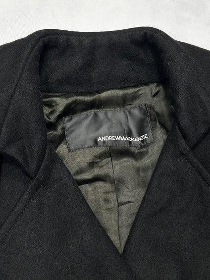 Andrew Mackenzie Black Design Wool Trench Coat Size 38