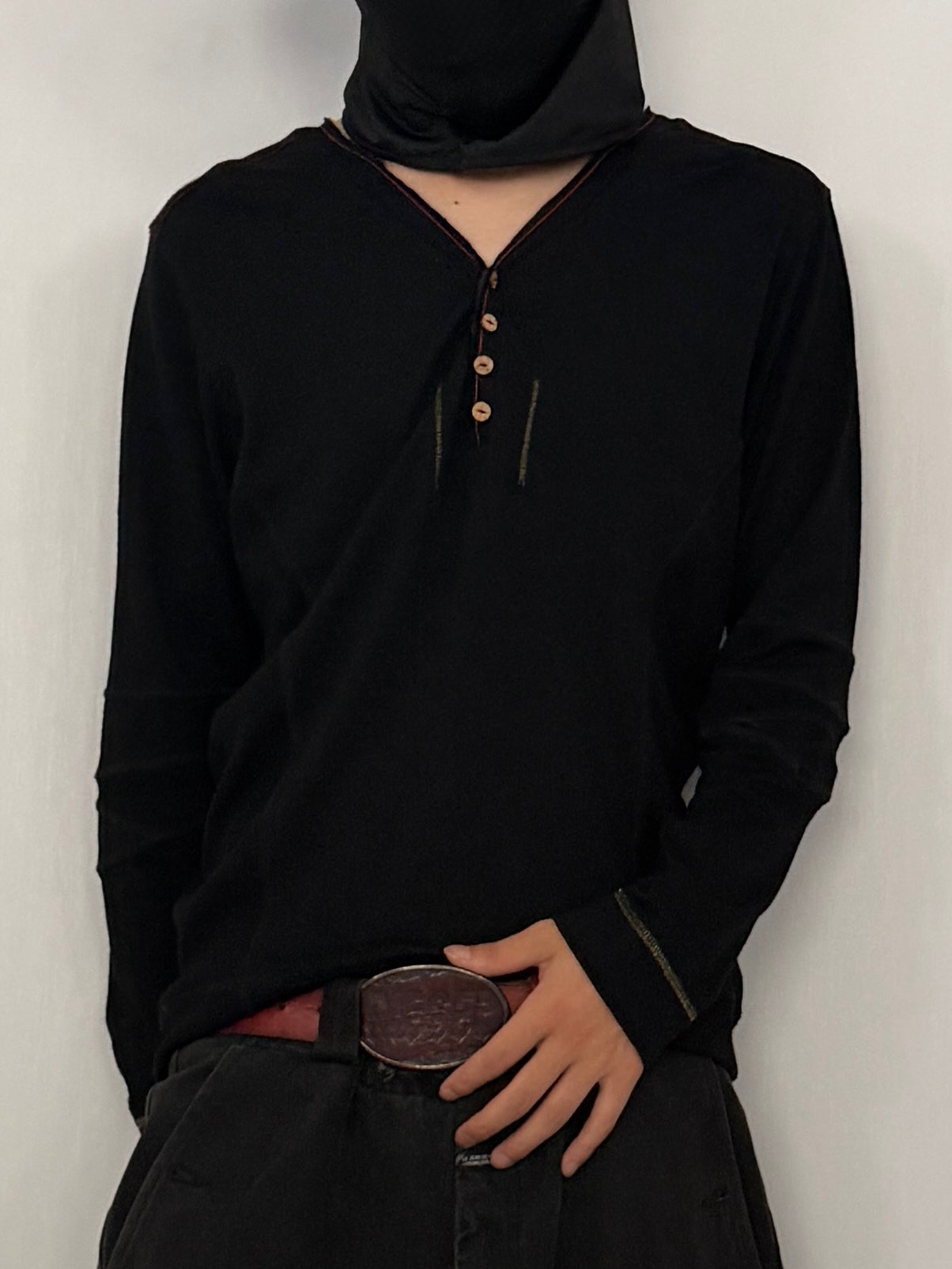 MARITHÉ+FRANÇOIS GIRBAUD Wool Design Sleeve Shirt Size L