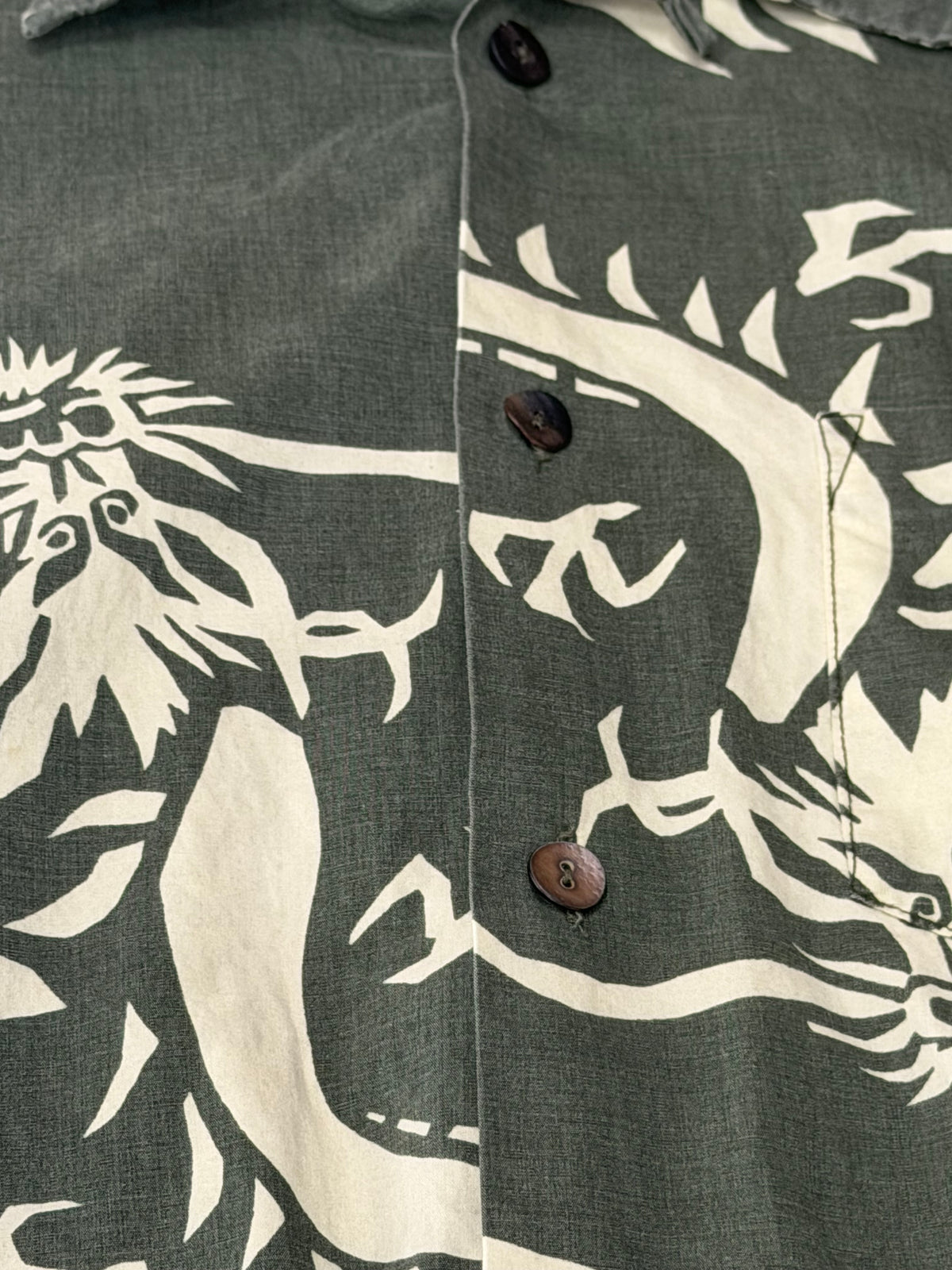 STUSSY Dragon Print Aloha Shirt Green Size L