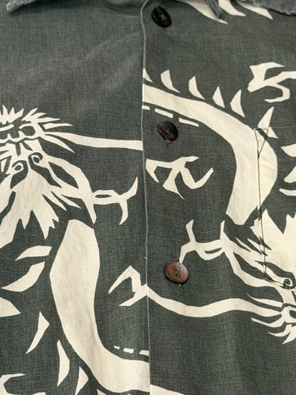STUSSY Dragon Print Aloha Shirt Green Size L