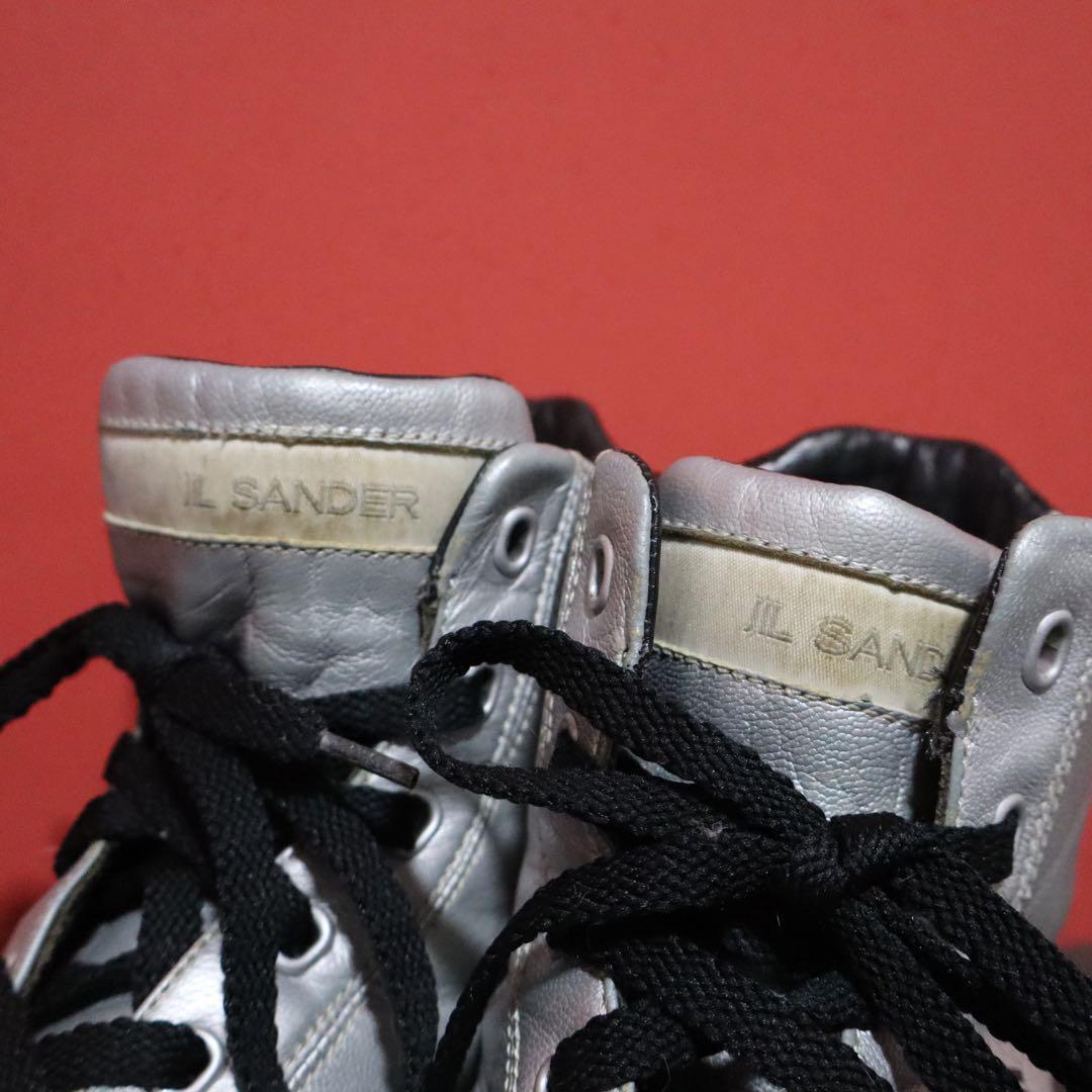 Jil Sander Metallic Silver Logo Sneakers Size 8