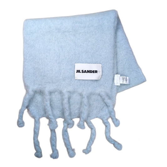 JIL SANDER Blue Mohair Wool Fringe Muffler