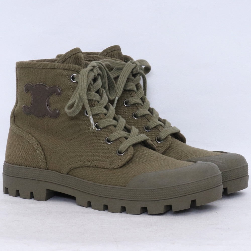 CELINE Patapans Triomphe Lace-up Boots Khaki Size 37