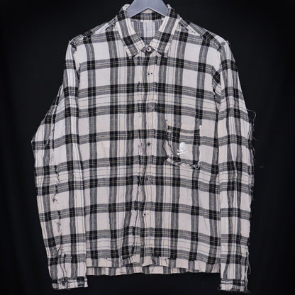 Mastermind Japan Beige Skull Gauze Check Sleeve Shirt Size S