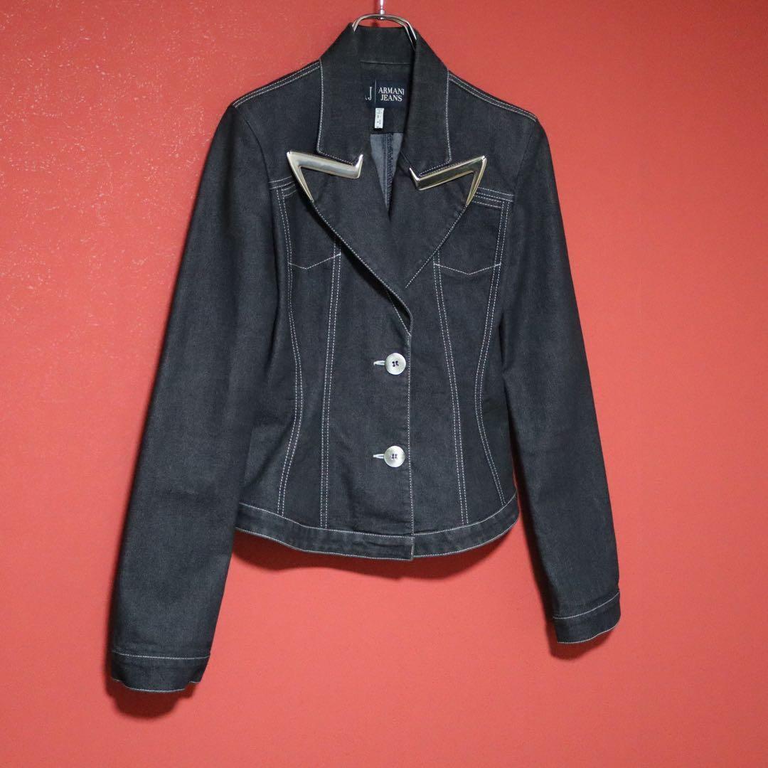 Armani Jeans Metal Logo Cropped Denim Jacket Size 40