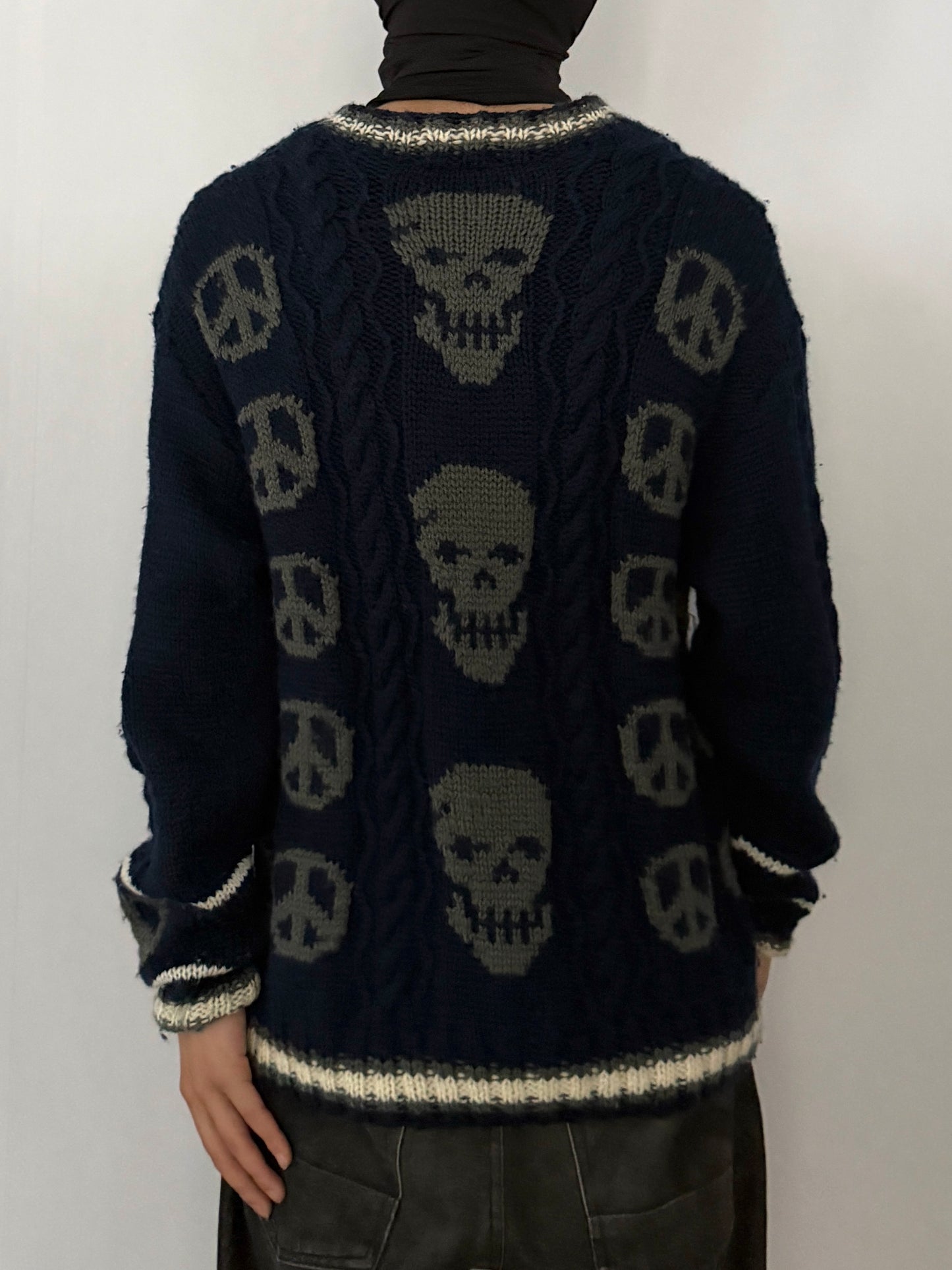 Vintage Milkboy Skull Blue Wool Cardigan Size M