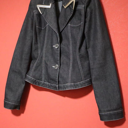 Armani Jeans Metal Logo Cropped Denim Jacket Size 40