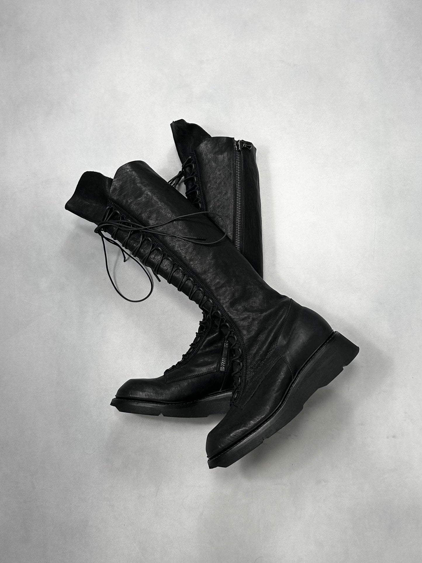Julius S/S2018 Black horse skin lace up long boots Size 11