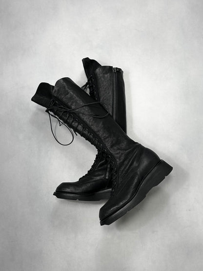 Julius S/S2018 Black horse skin lace up long boots Size 11