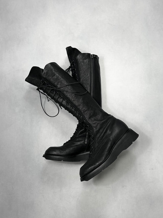 Julius S/S2018 Black horse skin lace up long boots Size 11