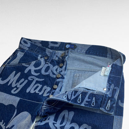 ALBA ROSA 90s Y2K All-Over Pattern Denim Pants Size 32