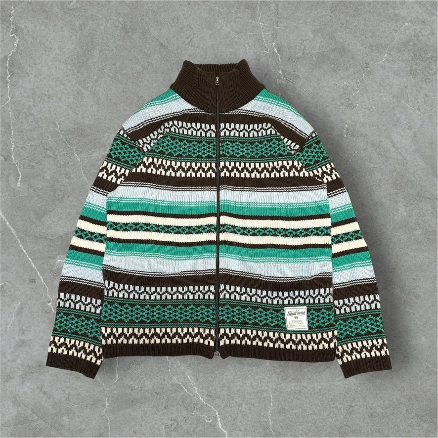 Final Home Brown Green Fair Isle Full Knit Sweater Size S
