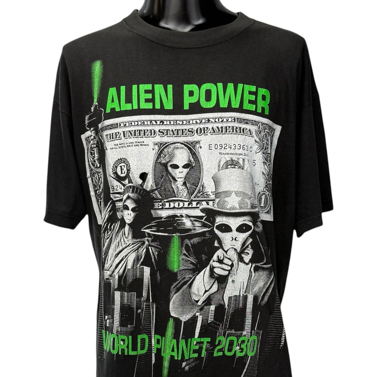 ALIEN POWER 90s Y2K "WORLD PLANET Graphic T-Shirt Size XL
