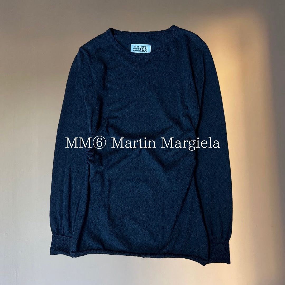 MM6 07AW Black Wool Cashmere Gather Knit Sweater