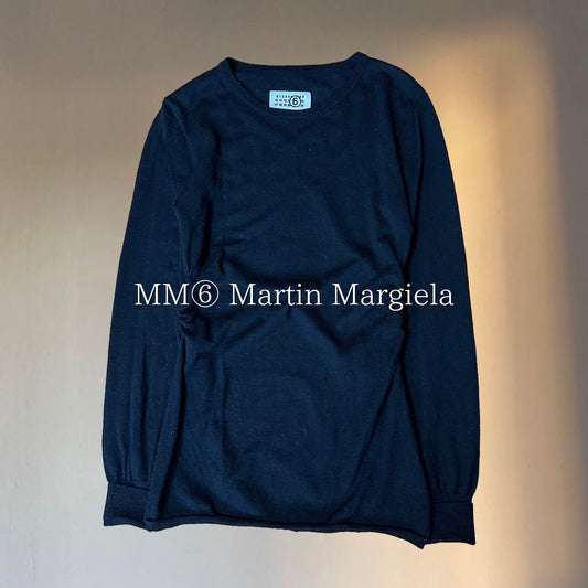 MM6 07AW Black Wool Cashmere Gather Knit Sweater