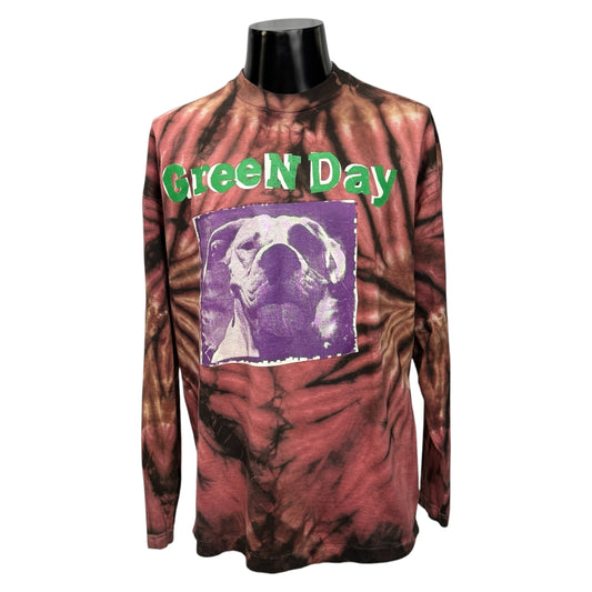 GREEN DAY 90s Vintage Dookie Dog Tie-Dye Long Sleeve T-Shirt Size XL