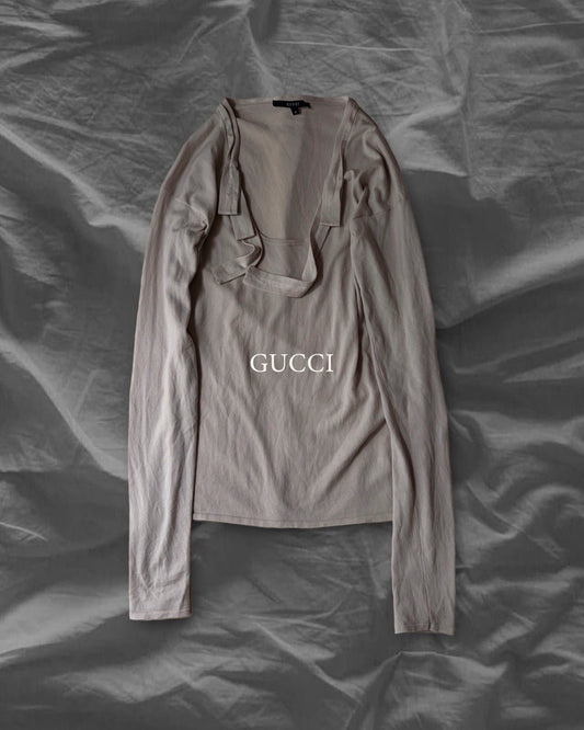 GUCCI 05AW Virgin Wool Ribbon Knit Greybeige Size S