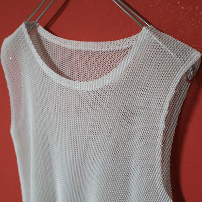 PLEATS PLEASE White Sheer Mesh Pleated Tank Top Size XS