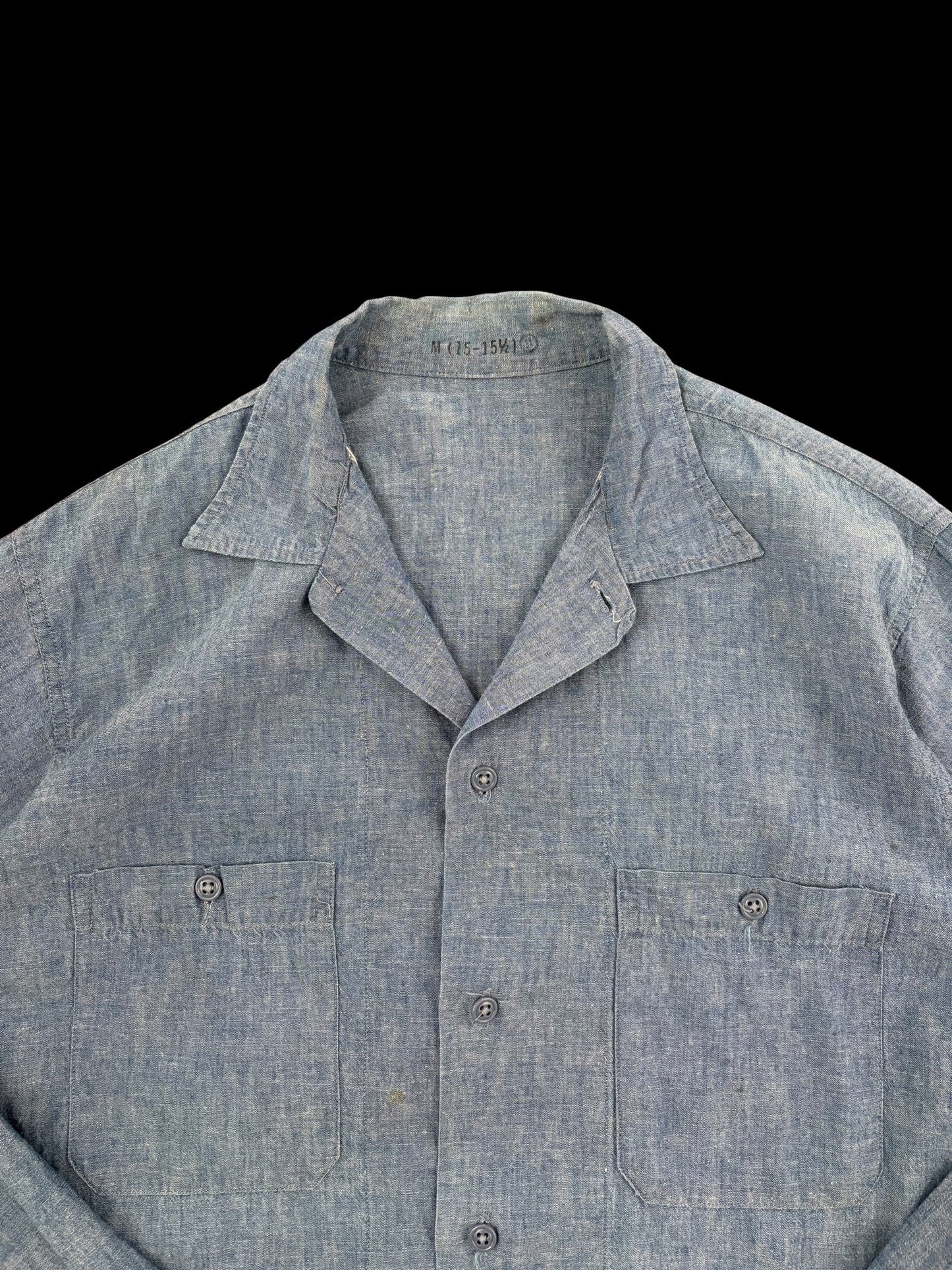 U.S.NAVY 1970s Selvedge Chambray Shirt Size L