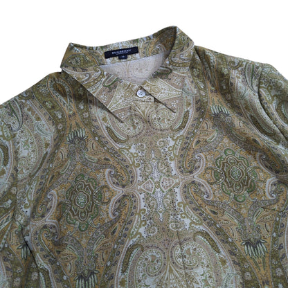 BURBERRY LONDON Paisley Linen Blend S/S Shirt Green Size 13