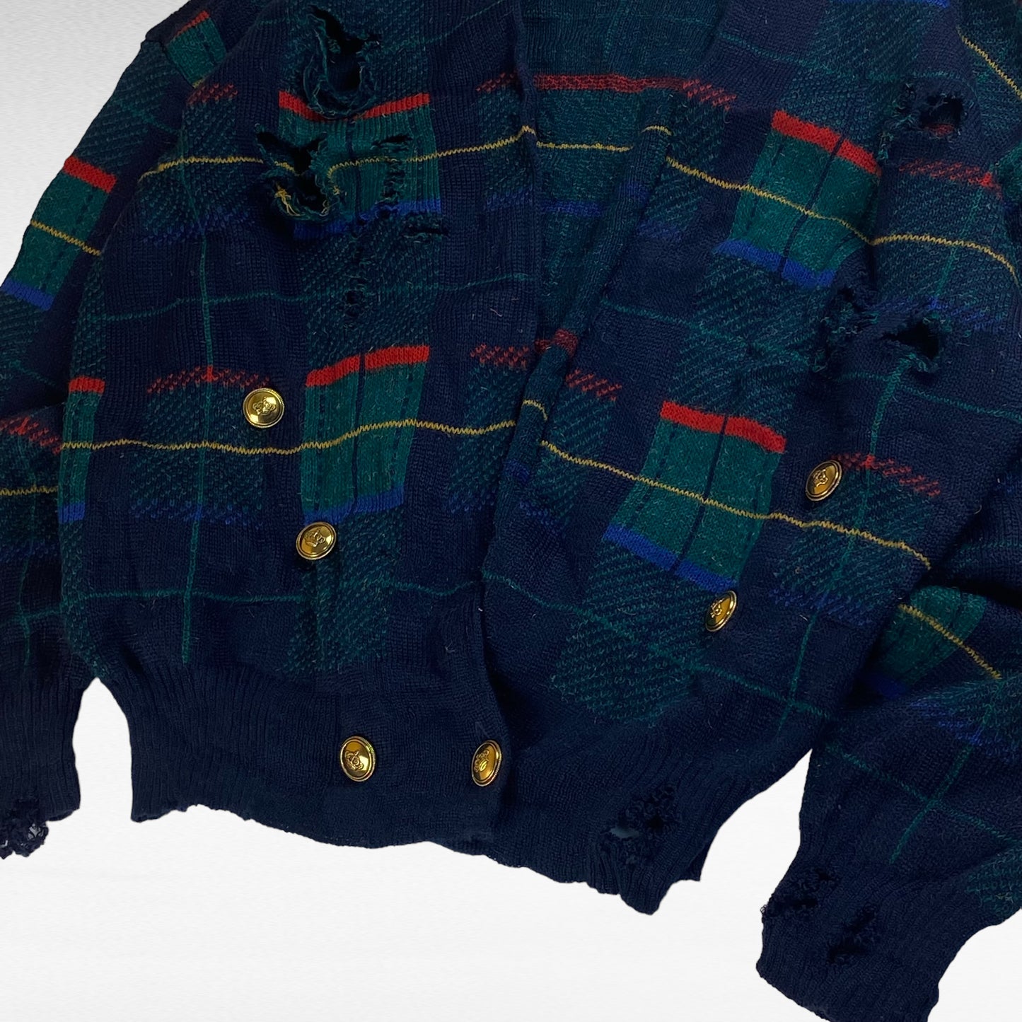 KRISS 90s Remake Boro Double Breasted Check Cardigan Size L