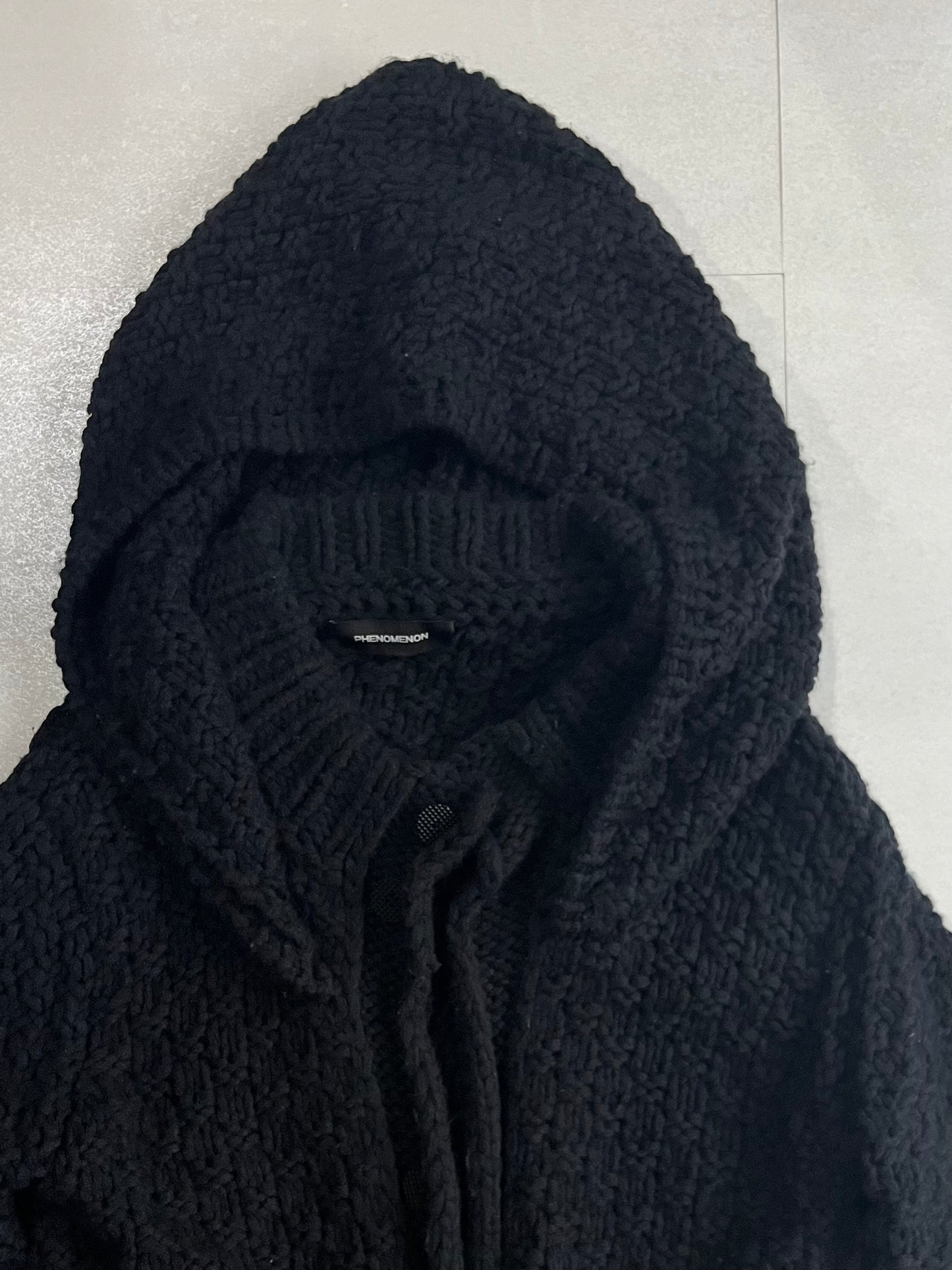 PHENOMENON Black Alpaca Blend Big Hood Cardigan Size L