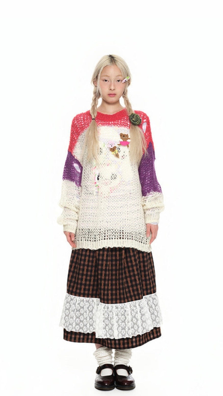 YOUTH BATH Multi Open Weave Mesh Knit Sweater Size FREE