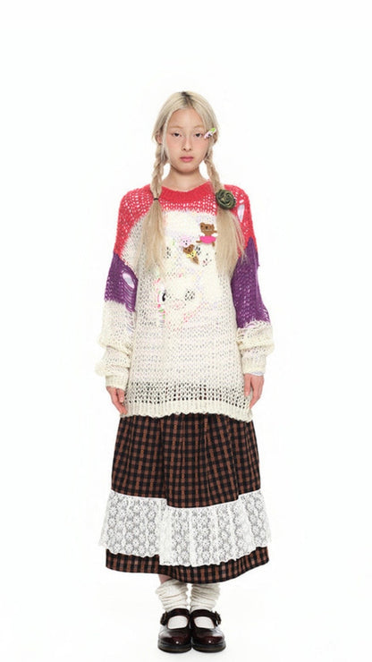 YOUTH BATH Multi Open Weave Mesh Knit Sweater Size FREE