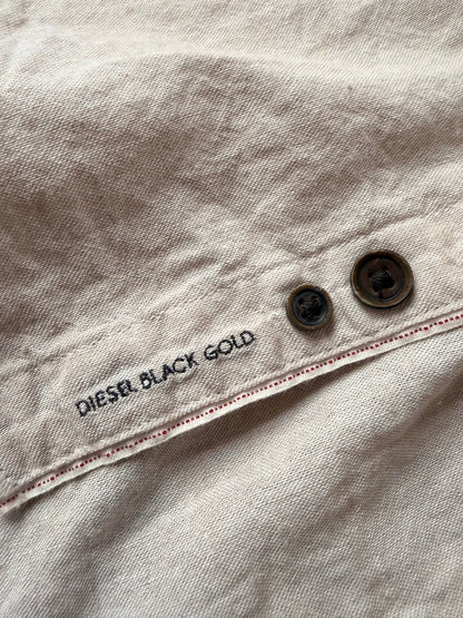 DIESEL BLACKGOLD Cotton Linen Raw Edge Sleeve Shirt Size 48