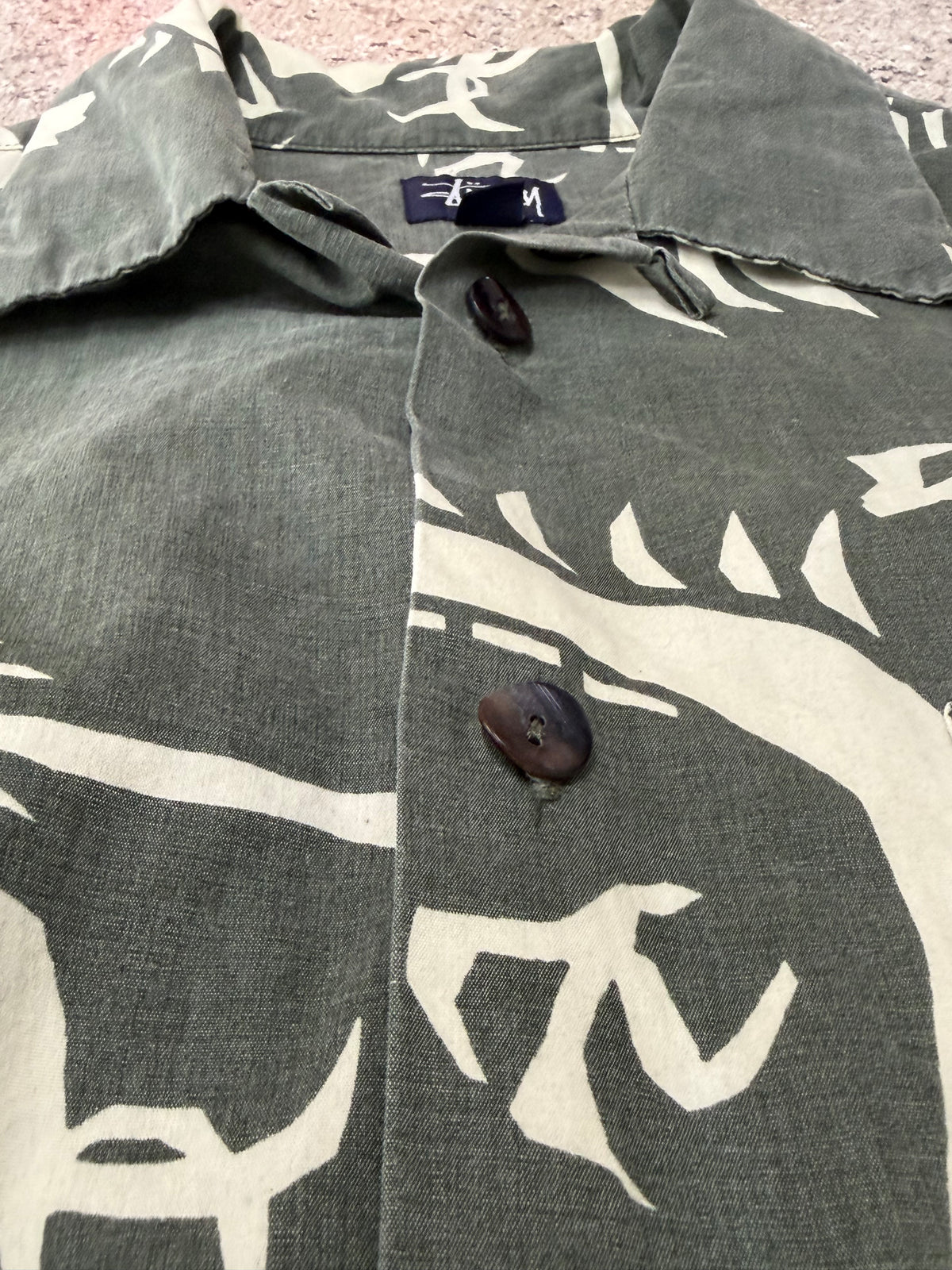 STUSSY Dragon Print Aloha Shirt Green Size L