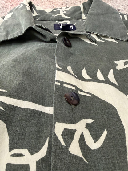 STUSSY Dragon Print Aloha Shirt Green Size L
