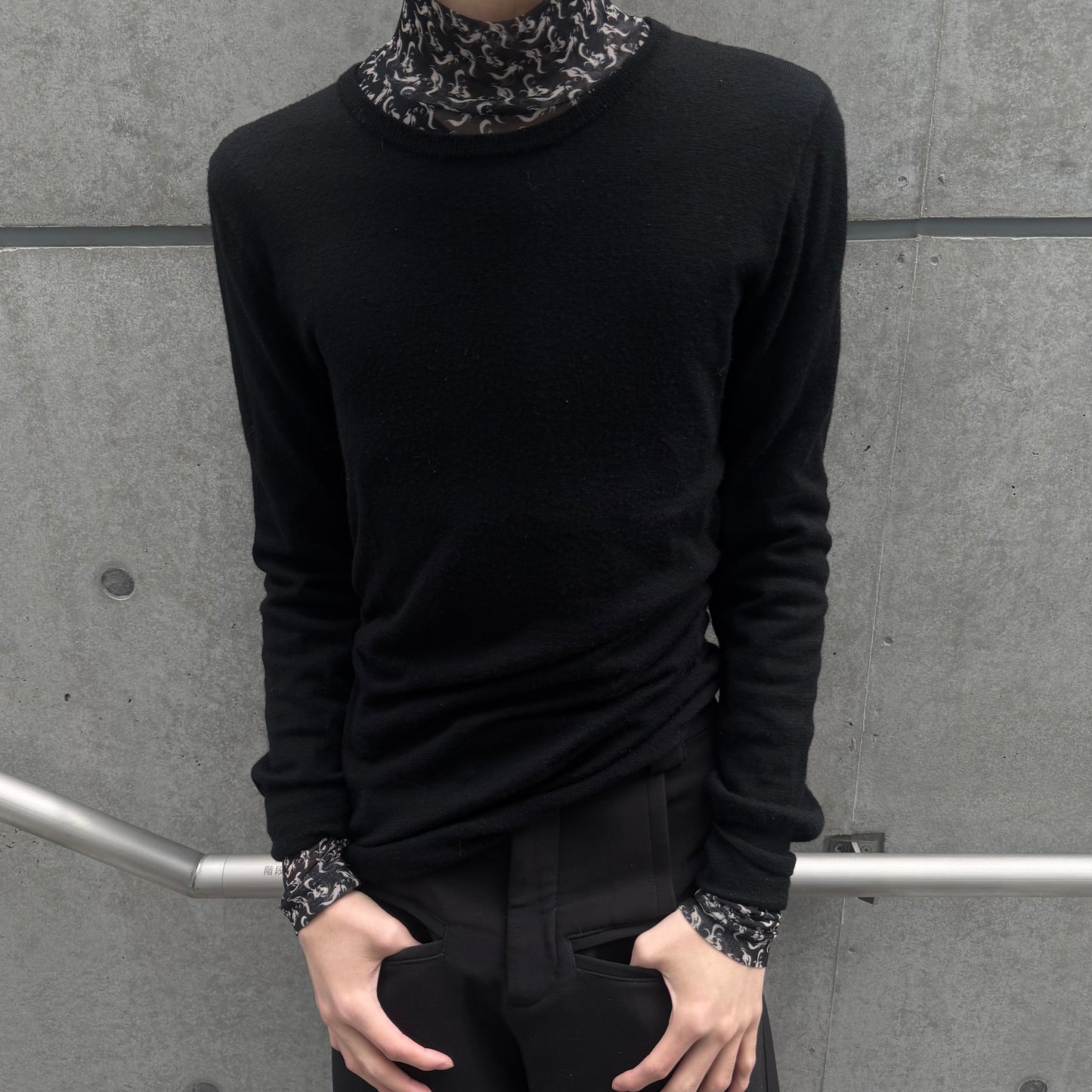 MM6 07AW Black Wool Cashmere Gather Knit Sweater