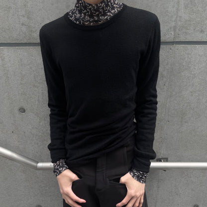 MM6 07AW Black Wool Cashmere Gather Knit Sweater