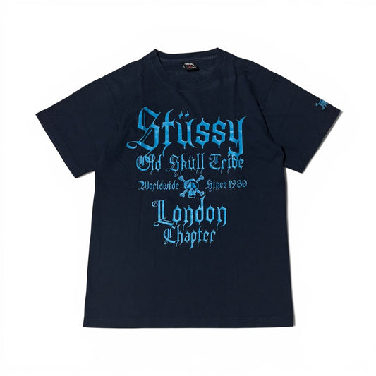 Stussy London Chapter Skull Gothic Navy Blue T-Shirt Size M