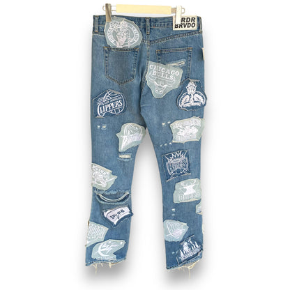 EV BRAVADO Destroyed Patch Denim Jeans Indigo Size 30