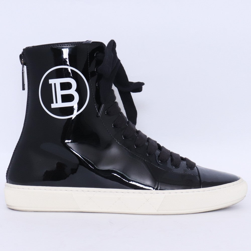 BALMAIN Enamel Side-Zip Hi-Top Sneakers Black Size EU 39