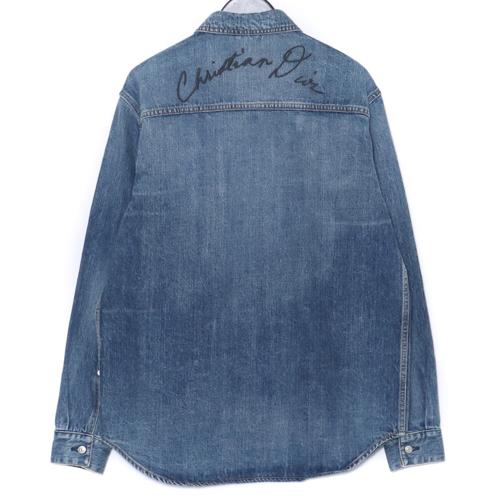 DIOR Classic-Fit Embroidered Denim Shirt Blue Size 40