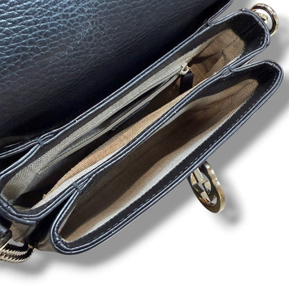 GUCCI Interlocking Chain Leather Shoulder Bag Black Size F