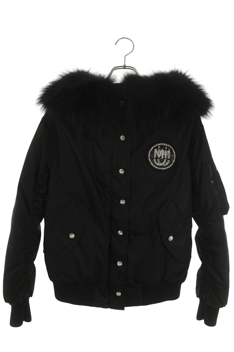 miumiu Belted Bijou Fur Hood Jacket Black Size 36