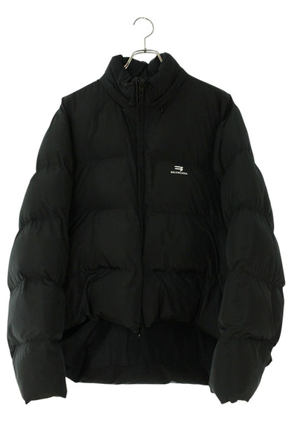 BALENCIAGA Logo Print Puffer Jacket Black Size 38